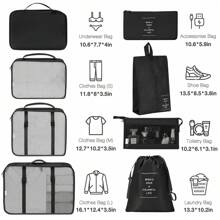 8 Set Travel Essentials, Suitcase Organizer Bags, Packing Cubes, Storage Bag, Travel Organizer Bags, Vacation Essentials, Travel Accessories, Cruise Essentials, Beach Essentials, Purse Essentials, School Supplies, Suitable For Organization And Storage - 黑色 - 查看 2