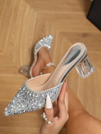 Women's High Heel Sandals With Rhinestone Decoration, Comfortable Wear-Resistant, Elegant For Banquet, Wedding, Party, Versatile