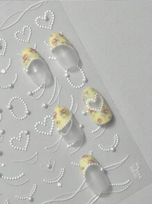 MAOMIA 1入組珍珠美甲貼紙，帶有水晶和珍珠，可DIY藝術Y2K風格指甲沙龍裝飾貼花 - 彩色 - 查看 11