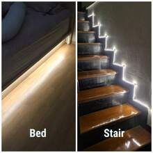 LED Strip 1 Set Of 3.28FT~16.4FT Motion Sensing Warm White/Cold White LED Light Strips, Intelligent Human Body Sensing Light Strips, Easy To Use Induction Switches, Suitable For Bedrooms, Stairs, Foyers, Wardrobes, Cabinets, And Study Rooms (Without Batteries) - Monochrome - View 8