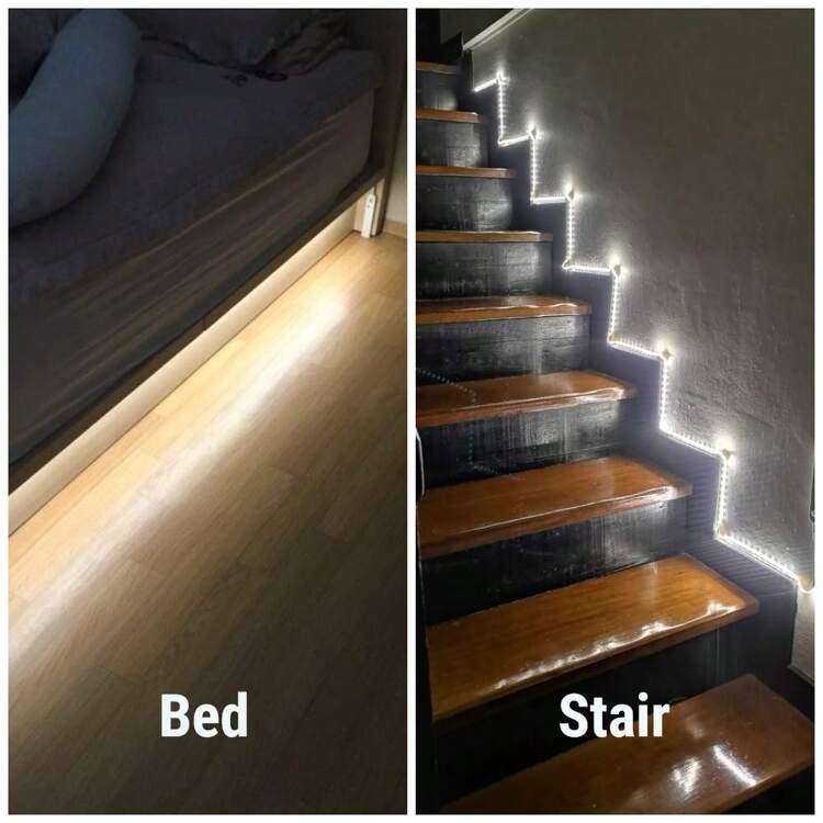 Set de 1 tira de luz LED de 3.28FT~16.4FT en color blanco cálido/frío con sensor de movimiento, tiras de luz inteligentes con detección del Body humano, interruptores de inducción fáciles de usar, adecuado para dormitorios, escaleras, entradas, armarios, gabinetes y salas de estudio (sin pilas) - monocromo - Añade 8