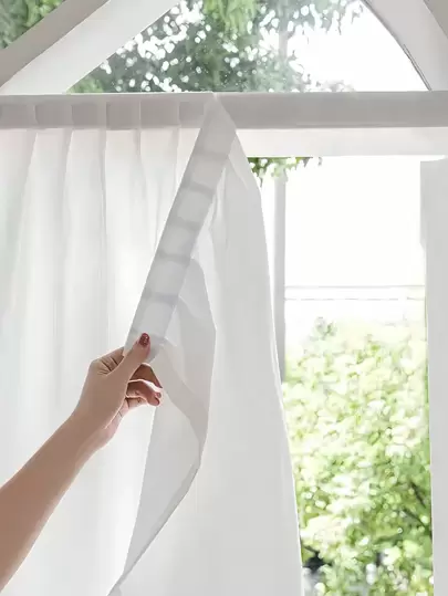 1 件无需钻孔钩环法式浪漫白色窗帘，日常白色简约纯色圣诞钩环紧固件薄纱窗帘适用于厨房家居、门帘、卧室窗帘、窗帘，质地柔软防刮，无需钻孔窗帘，客厅窗帘