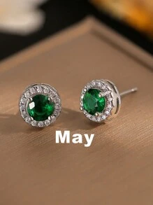 jealous young 1 Par de Brincos Redondos Clássicos com Pedra de Nascimento de Zircônia Cúbica em 12 Cores para Mulheres e Meninas, Brinco Luxuoso de Presente de Joias de Volta às Aulas para Casamentos, Noivados, Aniversários e Festas.