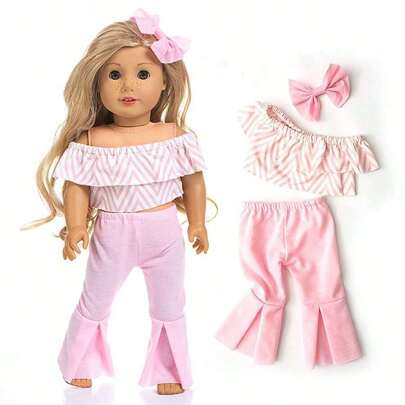 16-18 Inch Doll Butterfly Hair Clip, Suspender Top And Flared Pants Clothing Accessories For American Girl Dolls, 43cm Doll Clothes (Doll Not Included)