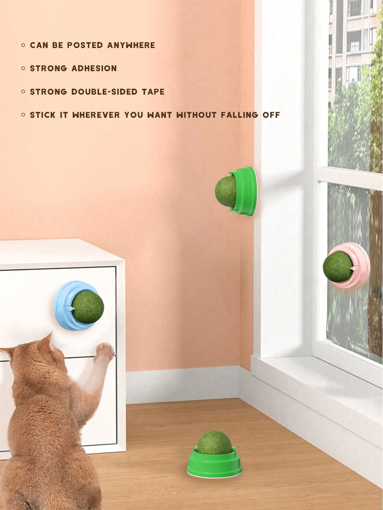 1pc Catnip Ball, Adhesive Cat Toy Interactive Teaser And Chew Toy For