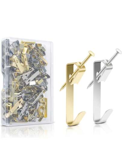 40 stycken av 30 lbs (ca 13,6 kg) bildkrokar - multifunktionell bildkroksats Torrvägg Träväggbild spik Silver och guld blandat paket