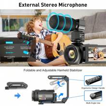 Nicamery 4K Ultra HD 48MP Camera With WiFi, Night Vision, 16x Digital Zoom, 3.0" IPS Touchscreen Display, Vlogging Camera With External Microphone, Lens Hood, Stabilizer, Remote Control, 2 Batteries, 32GB Memory Card - Black - View 7