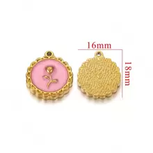 5 Stück 304 Edelstahl 18 Karat vergoldete Emaille Öltropfen Rose Tulpe runde asymmetrische Anhänger Charms, Alltagsschmuck Frauengeschenk DIY Schmuckzubehör Anhänger Charms Valentinstag - Anhänger - Übersicht 11