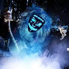 1Pack Halloween Purge Cold Light Mask One-Eye Masks ,Halloween Scary Mask,Led Light Up Masks For Festival Cosplay - 綠色+紫色 - 查看 6