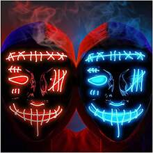 1Pack Halloween Purge Cold Light Mask One-Eye Masks ,Halloween Scary Mask,Led Light Up Masks For Festival Cosplay - 綠色+紫色 - 查看 9