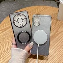 亮片闪耀优雅电镀磁吸附无线充电 Magsafe 充电器保护套件与您的手机兼容，附带手机壳，兼容 OPPO Reno 12F RENO11A A3 PRO 5G/F27 PRO+/A60 A77S A77 A18 A38 RENO7Z RENO11 F RENO8Z 8T。电镀闪光手机壳和保护套带电镀磁吸附无线充电 Magsafe 充电器，时尚彩色闪光女式电镀软套，防摔保护壳，适用 - 電鍍閃粉 藍色+引磁圈 - 查看 8