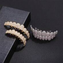 1 PC Hip Hop Cubic Zirconia Teeth Grills 10 Teeth Top Bottom Grills Dental Mouth Punk Tooth Caps Cosplay Rapper Jewelry - Multicolor - View 3