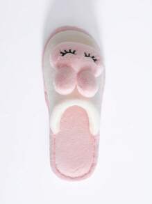Chinelos internos antiderrapantes e grossos de pelúcia para mulheres, chinelos de quarto de coelho fofo e quente de inverno/outono em estilo cartoon e cores de doces, rosa/verde/cinza/café