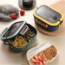 1 pièce Boîte à lunch scellée en 2 couches de 1200 ml pour enfants, fruits, étudiants, travailleurs de bureau. Boîte à bentô micro-ondable avec fourchette et cuillère. Cadeau de Noël - Multicolore - Voir 2