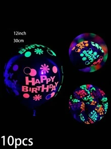 Neon Glow Balloons Neon Stars/Dot Balloons Glow In Blacklight Black Light Fluorescent Neon Latex Balloons For Birthday Wedding Glow Party Supplies,Christmas