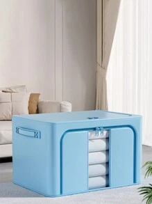 1 Caja De Almacenamiento Plegable Con Apertura Frontal, Contenedor De Almacenamiento De Tela De Hilo Hilado De Gran Capacidad Para Almacenamiento Doméstico De Ropa, Juguetes Para Niños, Etc. - Azul - Ver 13