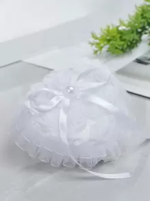 1 pieza Cojín de anillo para niña de las flores en boda con forma de corazón con encaje, caja de anillo con perlas y rhinestones en forma de corazón, cojín portador de anillo para niña de las flores, soporte para anillo de compromiso, caja de anillo con mariposa de encaje, caja de joyería, caja de almacenamiento de anillos de boda, soporte portador de anillo, cesta con mariposa para fiesta de boda, propuesta, declaración, cojín de anillo pequeño portátil, caja de anillo para el Día de San Valentín