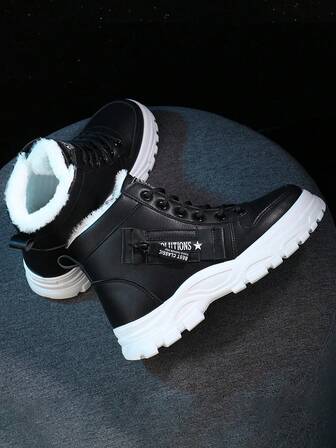 1 Pair Women's White Casual Outdoor Snow Boots, Round Toe, Lace-Up, Leather Upper With Thermal Lining, Suitable For Autumn/Winter