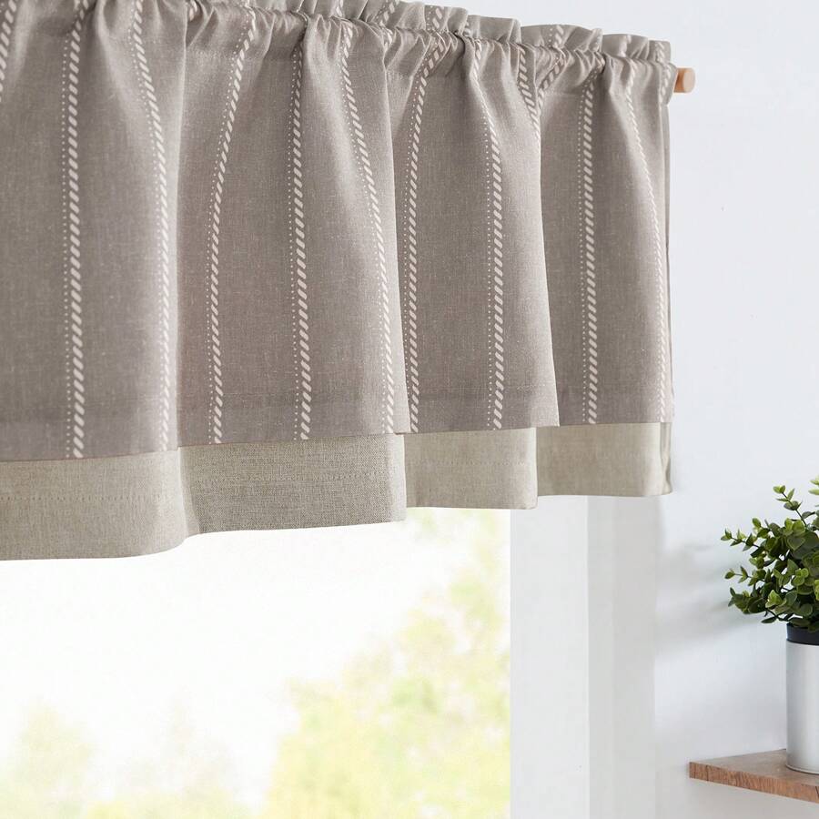 Vangao Nautical Valance Striped Linen Curtain Farmhouse Room Darkening Kitchen Valance For Living Room Bathroom Window Double Layer Blackout Window Valance Pinstripe Valance 1 Panel - 灰色 - 查看 1