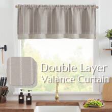 Vangao Nautical Valance Striped Linen Curtain Farmhouse Room Darkening Kitchen Valance For Living Room Bathroom Window Double Layer Blackout Window Valance Pinstripe Valance 1 Panel - 灰色 - 查看 2