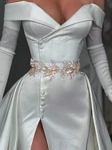 Pas ślubny z dekoracją z kryształków górskich