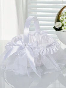 1 pieza de canasta de flores decorada con rosa blanca y encaje para banquete, canasta de frutas, ceremonia de bodas, niña de las flores, canasta de mano, accesorio de estudio fotográfico - Un blanco - Ver 11