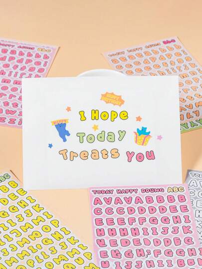 1 عبوة تحتوي على 8 قطع من ملصقات حرف الديكور للدفاتر، ملصقات شفافة بأشكال أحرف إنجليزية ذات ألوان حلوى مصغرة، ملصقات لتزيين الدفاتر والبطاقات، مثالية لل- DIY والتزيين، ملحقات مدرسية، عودة إلى المدرسة