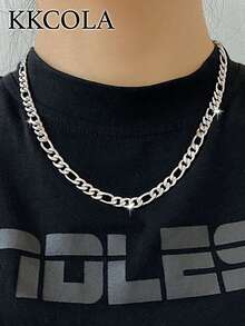 KKCOLA 1入組歐美時尚街頭風格厚&長款不銹鋼項鏈,首飾類適用於日常穿著&節日禮物 - 銀色 - 查看 2