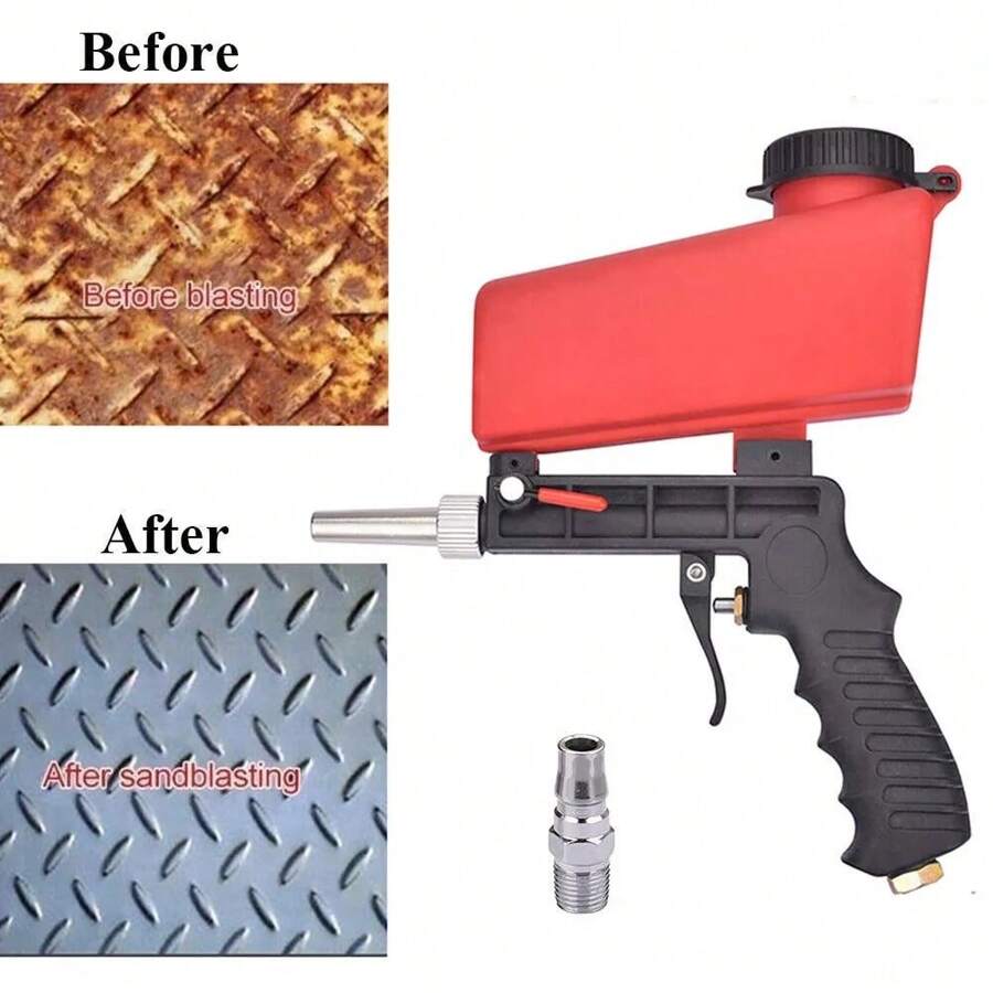 Air Sandblasting Gun Portable Handheld Sandblaster 90psi Gravity Sandblasting Gun Pneumatic Sandblaster Spray Gun For Remove Paint, Stains, Rust & Clean Surfaces - Red - View 1