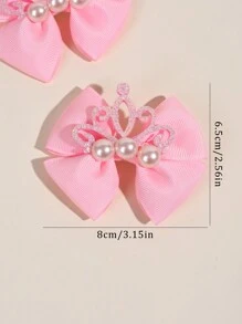 2 件装幼儿女孩蝴蝶结发夹、闪亮皇冠和人造珍珠装饰发夹、粉色缎带鳄鱼夹、儿童发饰、儿童礼物 - 粉色 - 查看 4