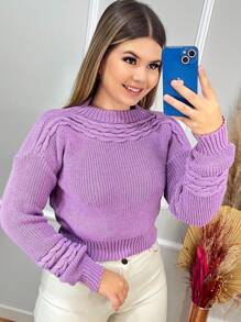 Women Knit Tops - 中紫紅色 - 查看 2