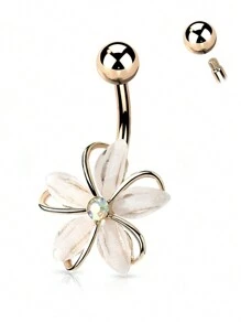 1pc Exquisite & Sparkling Crystal Flower Belly Button Ring, 316L Surgical Steel Piercing Jewelry With Shiny Petal Decoration. Perfect For Dating, Daily Wear Or Gifting. Valentines