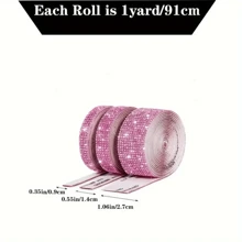 1卷(隨機顏色)自粘鑲鑽紋帶，適用於服裝、鞋子、包包、手工藝、婚禮和派對裝飾，汽車和手機裝飾，多種尺寸可選(每卷1碼) - 粉色 - 查看 2