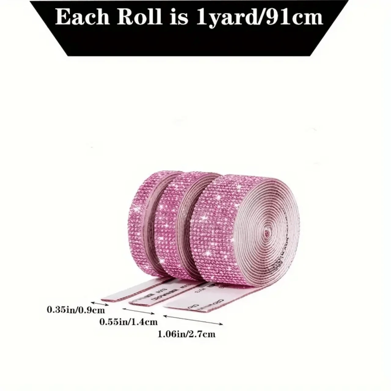 1卷(隨機顏色)自粘鑲鑽紋帶，適用於服裝、鞋子、包包、手工藝、婚禮和派對裝飾，汽車和手機裝飾，多種尺寸可選(每卷1碼)