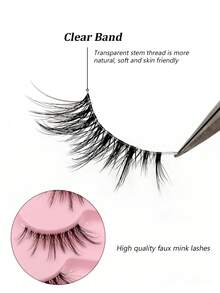 Rikuaild 7 Pairs Half Lashes With Clear Band Natural Looking Wispy Cat Eye Eyelashes 3D Fluffy False Lashes Eye Tail Elongation - Black - View 4