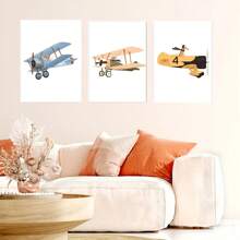 1 pezzo/3 pezzi cartellone d'arte da parete, Pittura su tela moderna con animali, aerei, auto, arte per la camera dei bambini, stile nordico, cartellone e stampe per decorazione da parete, con cornice/senza cornice - Multicolore - Visualizzare 7