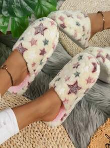 Pentagram Flannel Women's Home Slippers, Elegant, Fashionable, Lightweight, Comfortable, Soft, Couples, Non-Slip, Deodorant, Absorbent, Dirt-Resistant, Wear-Resistant And Easy To Clean - White - View 5