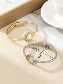 1pc Exquisite Full Rhinestone Crescent Moon Bracelet, Fashionable Versatile Geometric Bangle, Sweet Jewelry, Convenient Spring-Loaded Opening - Bracelet - View 5
