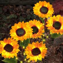 3头太阳能向日葵草坪灯户外花园地埋灯装饰景观灯 - 暖黃色 - 查看 3