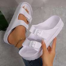 Women's Sandals,Stylish,Waterproof Beach Slides,Comfortable,EVA Flats,Adjustable Double Buckles - 白色 - 查看 9