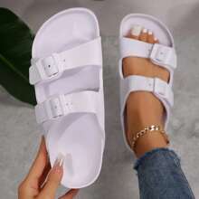 Women's Sandals,Stylish,Waterproof Beach Slides,Comfortable,EVA Flats,Adjustable Double Buckles - 白色 - 查看 8