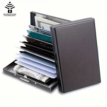 时尚 6/8/10 卡槽 不锈钢外壳 防消磁盒 便携式收纳保护器 黑色 S 万圣节礼物 教师节礼物 女士 男士礼物 卡夹 钱包 名片夹 男士信用卡夹 迷你钱包 卡片钱包 射频识别钱包 - 黑色 - 查看 2