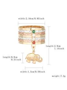 1pc Tricolor Elephant Pendant Ring With Seven Loops, Suitable As A Gift For Friends And Besties. Perfect For Women's Daily Wear And Festive Occasions.