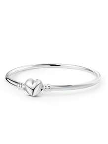 1件精美16-22厘米925纯银心形串珠手链，送给女性、女友的礼物，精致女士首饰 - 銀色 - 查看 5