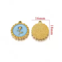5 Stück 304 Edelstahl 18 Karat vergoldete Emaille Öltropfen Rose Tulpe runde asymmetrische Anhänger Charms, Alltagsschmuck Frauengeschenk DIY Schmuckzubehör Anhänger Charms Valentinstag - Anhänger - Übersicht 14