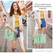 Canvas Tote Bag For Women With Pockets Crossbody Bag Tote Shoulder Handbags Casual Work Bags Everything Tote Bag - 綠色 - 查看 5