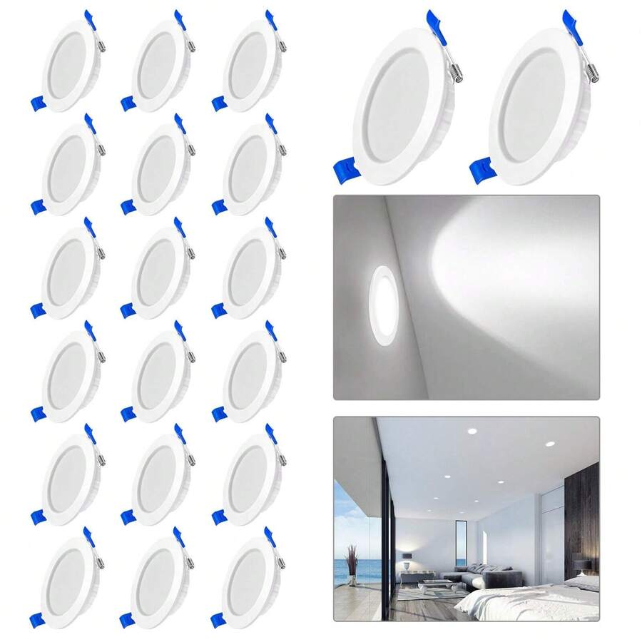 LILIIN 20 Pieces Recessed Ceiling Lights 3W / 5W LED Ceiling Light Flat Recessed Spotlight Set Warm White / Cold White 230V Aluminum Ceiling Spots Household Ultra-Slim LED Spots - Cold White - 5W - View 1