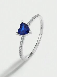 Nhẫn trái tim pha lê xanh bạc Sterling S925 Châu Âu & Mỹ sang trọng, Quà tặng đính hôn, tiệc tùng, trang phục hàng ngày, trang sức cô dâu cho phụ nữ - Kiểu hộp ngẫu nhiên - nhẫn cưới tình yêu - Xem 5