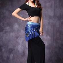 1 pieza Falda de bailarina de Tailandia/India/Árabe, falda sexy para baile del vientre con faja de cadera con flecos, falda de bailarina para mujer, traje de espectáculo con lentejuelas y flecos