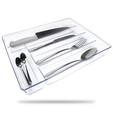 Drawer Organizer Acrylic Cutlery Holder For Kitchen Knife Separator Transparent Cutlery Multipurpose Refrigerator With 5 Dividers - 透明的 - 查看 1